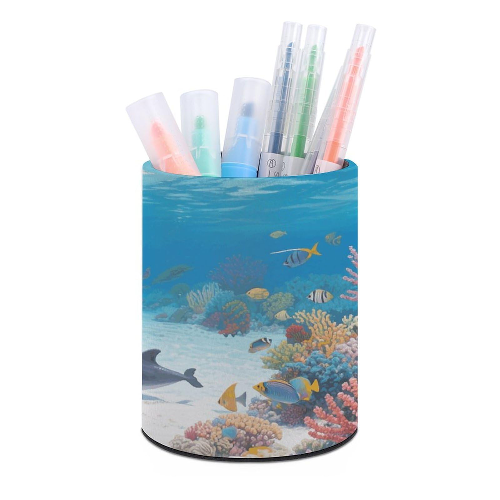 VstaDank - Dolphin Round Pen Holder Dolphin Cup Holder PU Leather Desk Organizer Holder for Office Home Desk Decoration (3.1 x 3.9