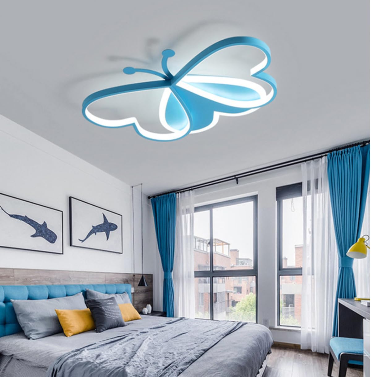 GUANSHAN LED 3D Butterfly Ceiling Lamp Ceiling Light Cute Cartoon Chandelier Children's Room Ceiling Lighting Fixture for Bedroom, boy or Girls' Room, 7 Lighting