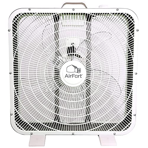 AIR FORT 20' inch Box Fan - 3 Settings, Carry Handle, White Square Fan