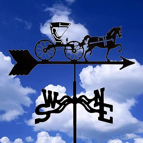 Miniatura 2 de Weathervane Garden con indicador de dirección del viento para montaje en techo, forma de caballo y carruaje retro, adorno de metal con forma de