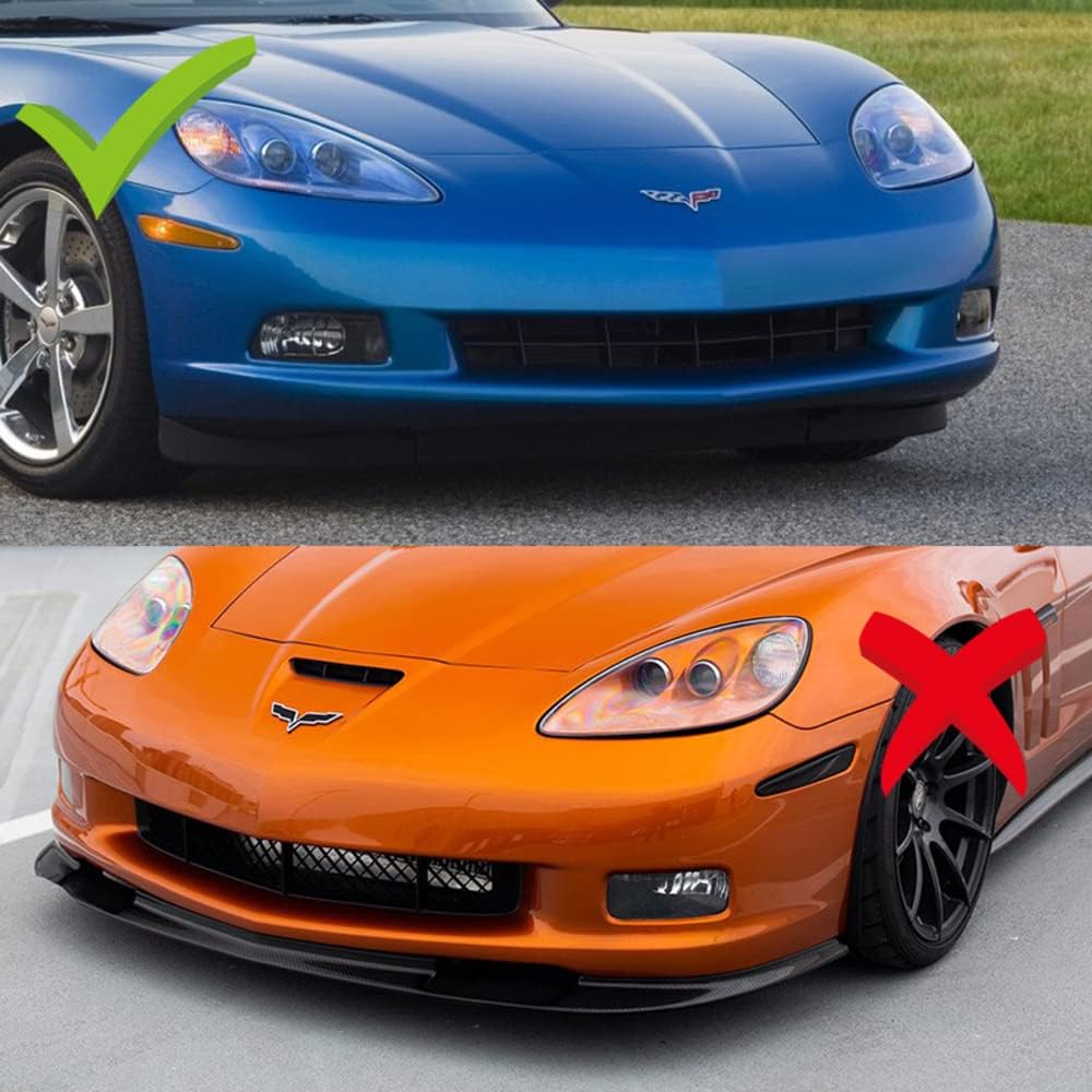 Q1-TECH, 9-Piece Front Bumper Lip & Side Skirt Extensions Diffuser Compatible with 2005-2013 Chevy Corvette C6 Base Models Only, Front Lip Spoiler Air Chin Splitter ABS (Matt Black)