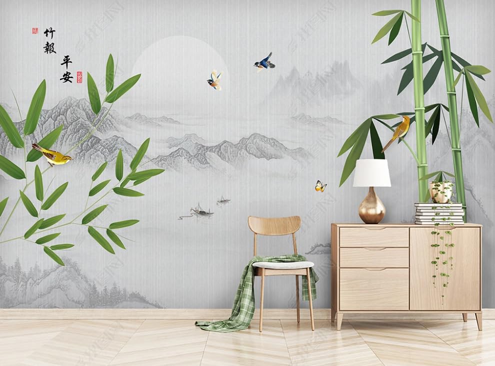 Papier peint intissé oiseau fleur bambou poster géant mural 200x140