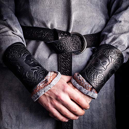 Hand Made Full Grain Leather Cuffs Bracers - Unique Gift - LARP Gauntlet - Leather Wristbands - LARP Accessories Viking Bracers - Archery Armguard - Yggdrasil World Tree 5"