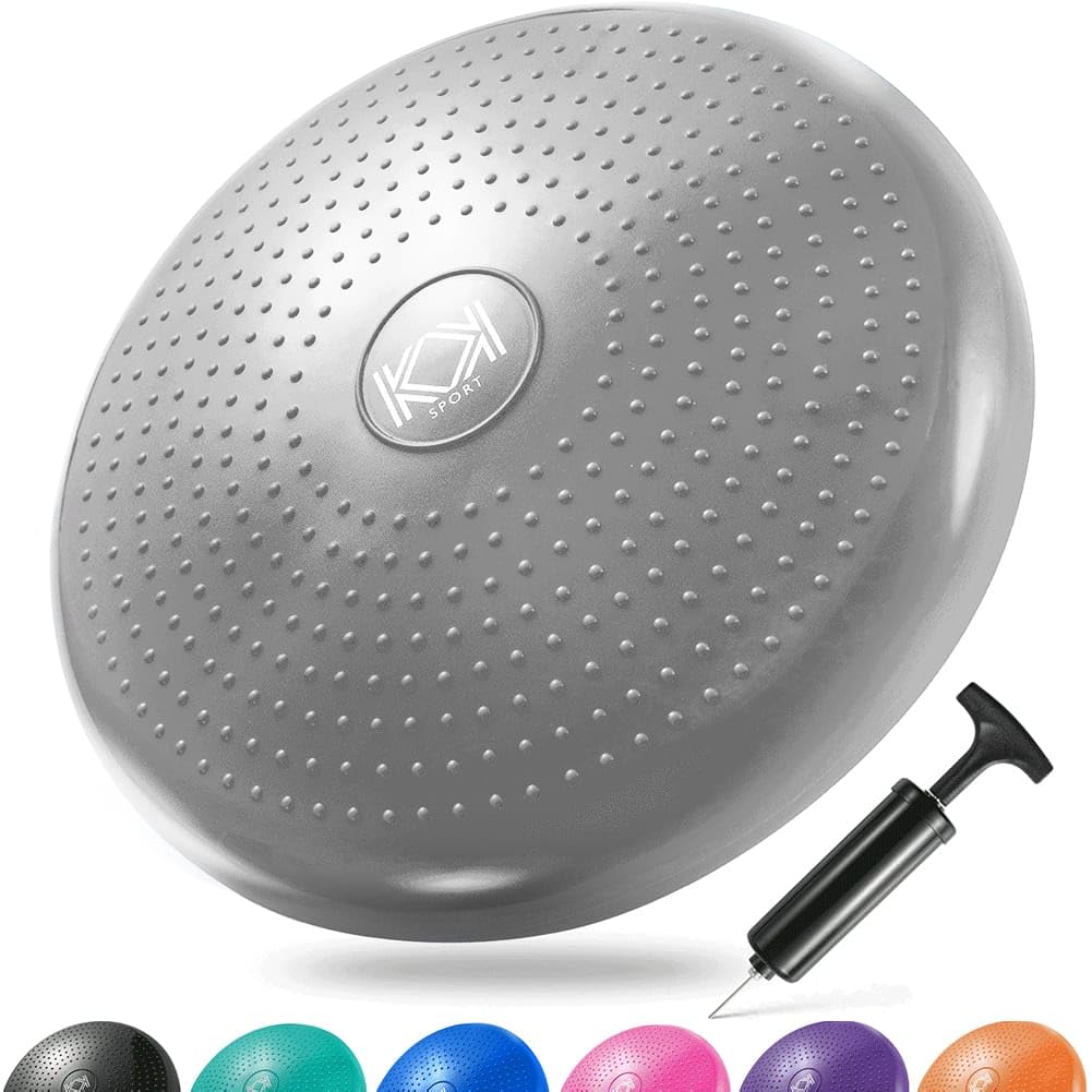 KK Balance Wobble Cushion for Men and Women, Inflatable Anti-Slip Stability Board for Physio, Posture & Fitness, Wobble Cushion (34cm) Balance Board & Fidget Cushion - Grey