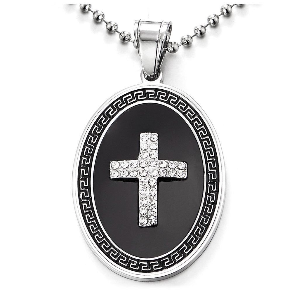 Mens Women Oval Medallion Cross Pendant 