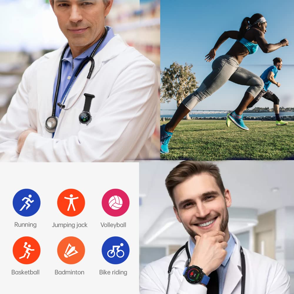 Smart Fob Watch for Android iOS Wristwatch with Fob Strap Nurse Watch ,Silicone Pin fob Fitness Sport Tracker iP67 Waterproof Smartwatch with Heart Rate Monitor,Pedometer,Sleep Tracker (White) - Image 3