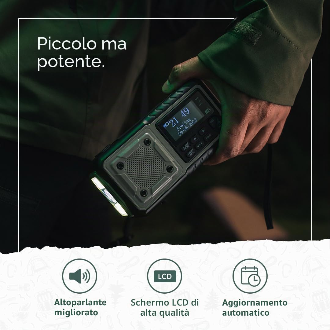 Acta Berg Radio a Manovella DAB+/FM | Radio di Emergenza con Batteria da 5000 mAh e Funzione Solare | Sveglia e SOS