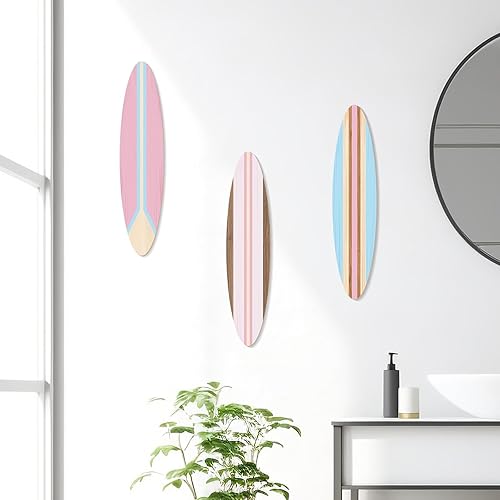 Miniatura 7 de Zzbakress 3 piezas de decoración de pared de tabla de surf de madera para colgar en la pared, decoración de habitación temática de playa, decoración