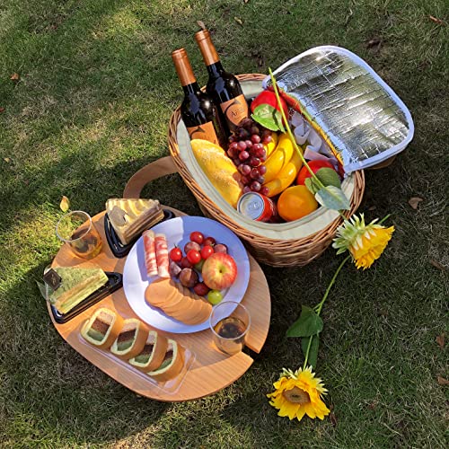 Hap Tim Wicker Picnic Basket Set For 2 With Mini Folding Wine Picnic Table & Large Insulated Cooler Bag & Cutlery Service Kits For 2 Person, Couples Gifts, Wedding Gifts (Y2209-2-Cm) #TOP1