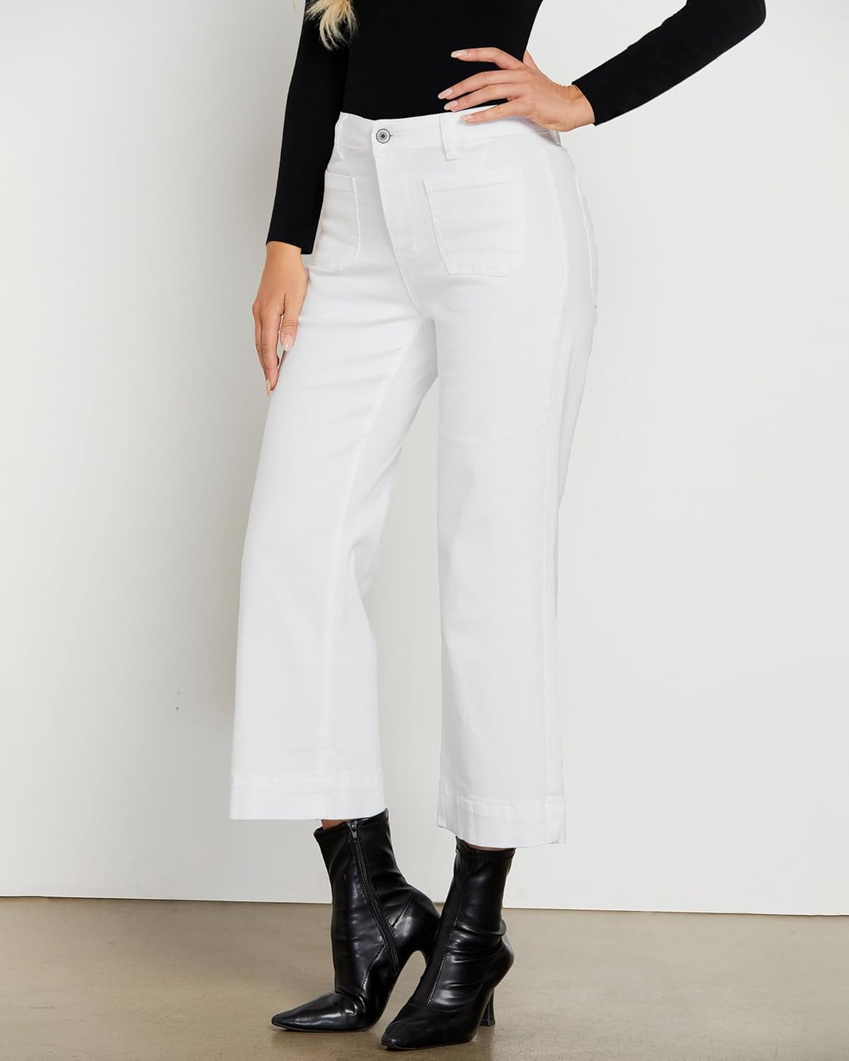 LookbookStore Wide Leg Cropped Jeans for Women High Waisted Stretchy Denim Jean Pants Baggy Flare Trouser Jeans Pockets - Image 3