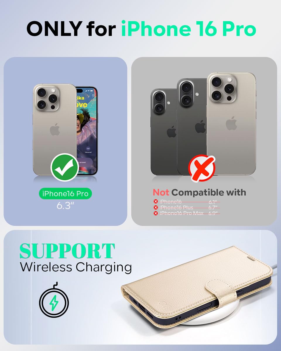 OCASE for iPhone 16 Pro Case, PU Leather Wallet, Magnetic Flip Folio Cover with RFID Blocking, Card Holders, Shockproof TPU - Image 2