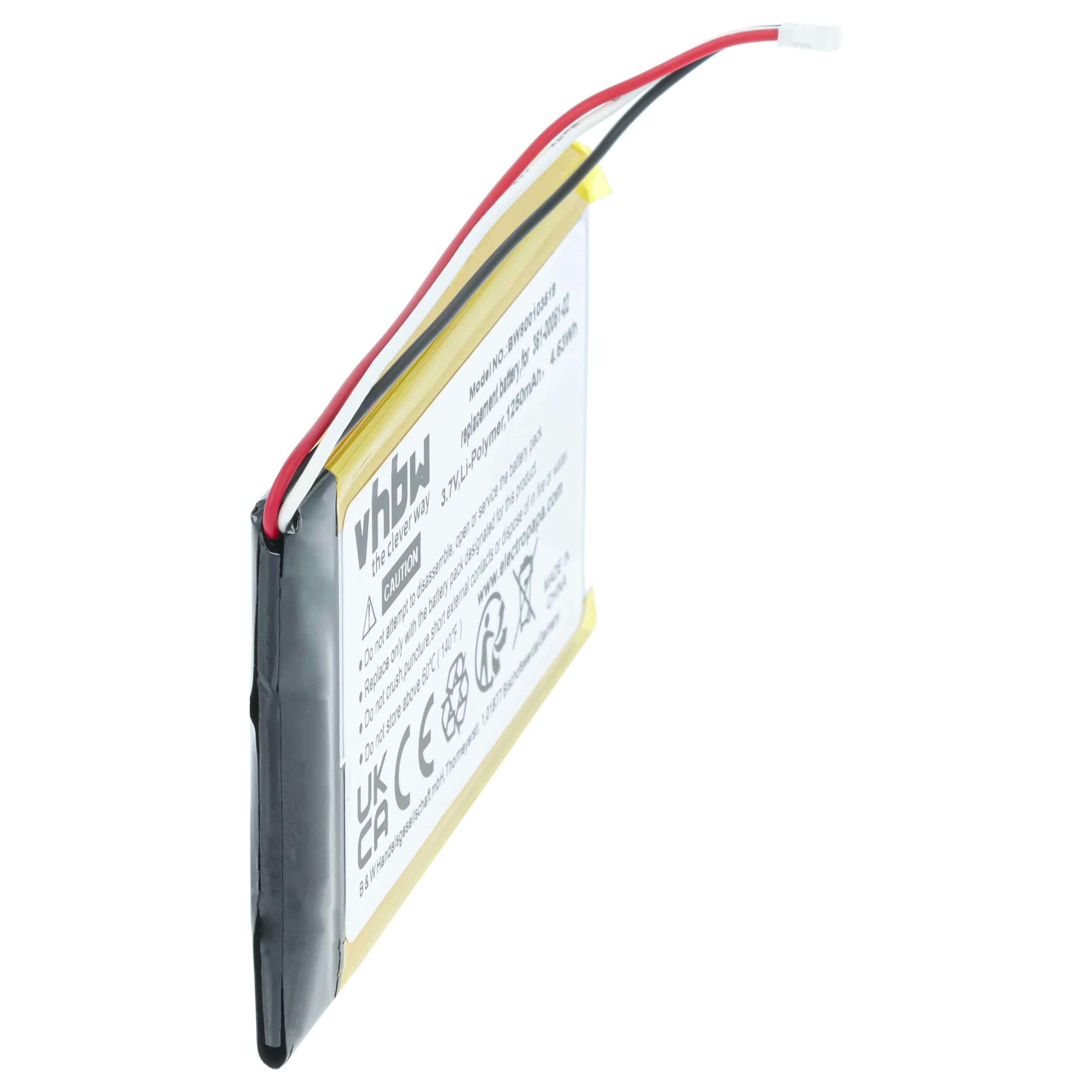 vhbw Bateria zamienna do Garmin 361-00051-01, 361-00051-02, 361-00051-00 do nawigacji GPS (1250 mAh, 3,7 V, Li-Ion)