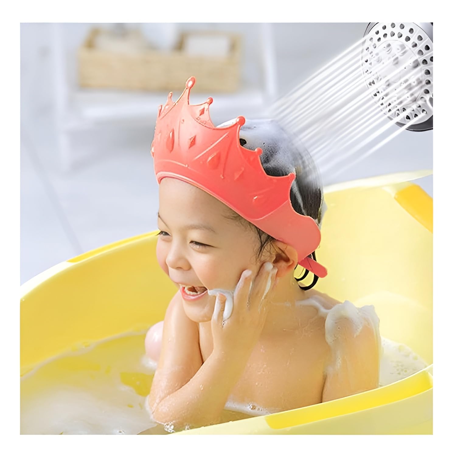 XSOURCE Baby Shower Cap Adjustable Silicone Bathing Crown Bath Visor hat for Eye and Ear wash P rotection Waterproof Shampoo hat for Children Toddler Girls Boys (PINK)-image-35
