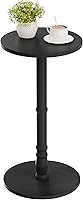 Vista 1 de Mesa auxiliar redonda, pilar de madera maciza con parte superior y base de madera, pequeña mesa de acento para bebidas para sala de estar, Negro