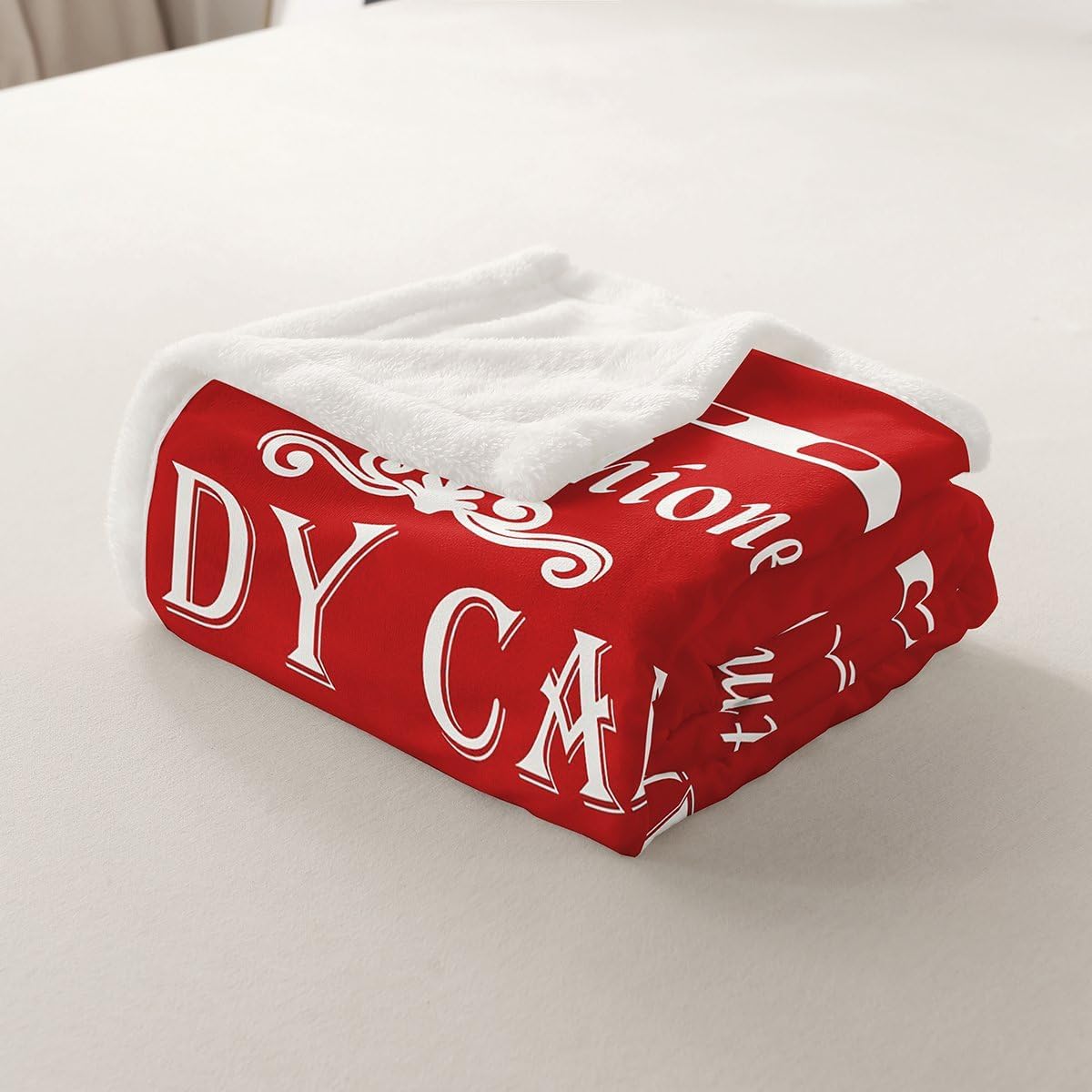 jejeloiu Christmas Fleece Throw Blanket for Bed Sofa Couch Christmas Quote Plush Blanket Throw 50"x60" Candy Canes Print Sherpa Blanket Bedroom Decor Xmas Red