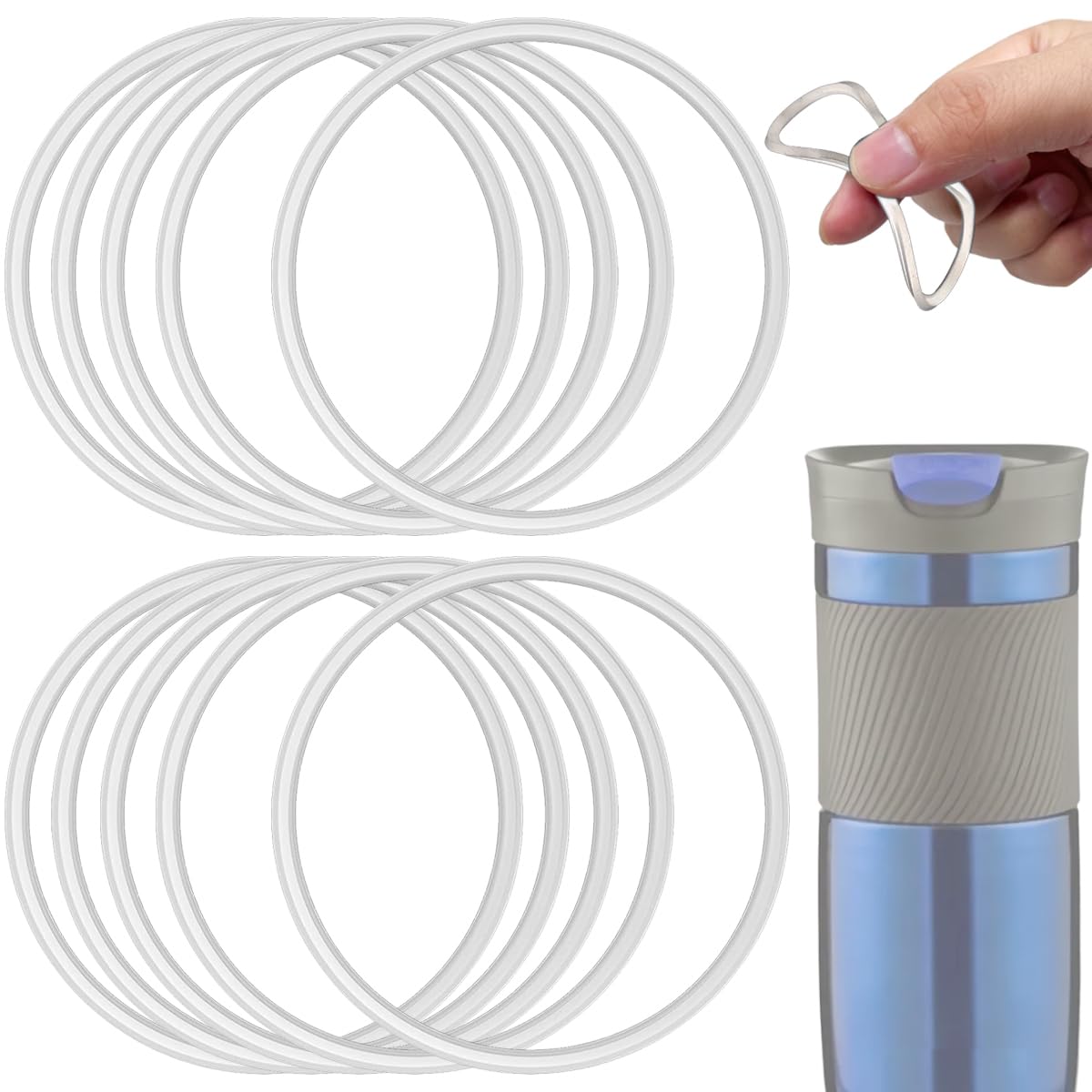 XYQMLY 10 Pcs Replacement Gasket Rubber Lid Seals Compatible with 16 & 20 oz Contigo Snapseal Byron Travel Mug Ring, Silicone Leak-Proof Replacement Part for Contigo Coffee Travel Tumbler, White