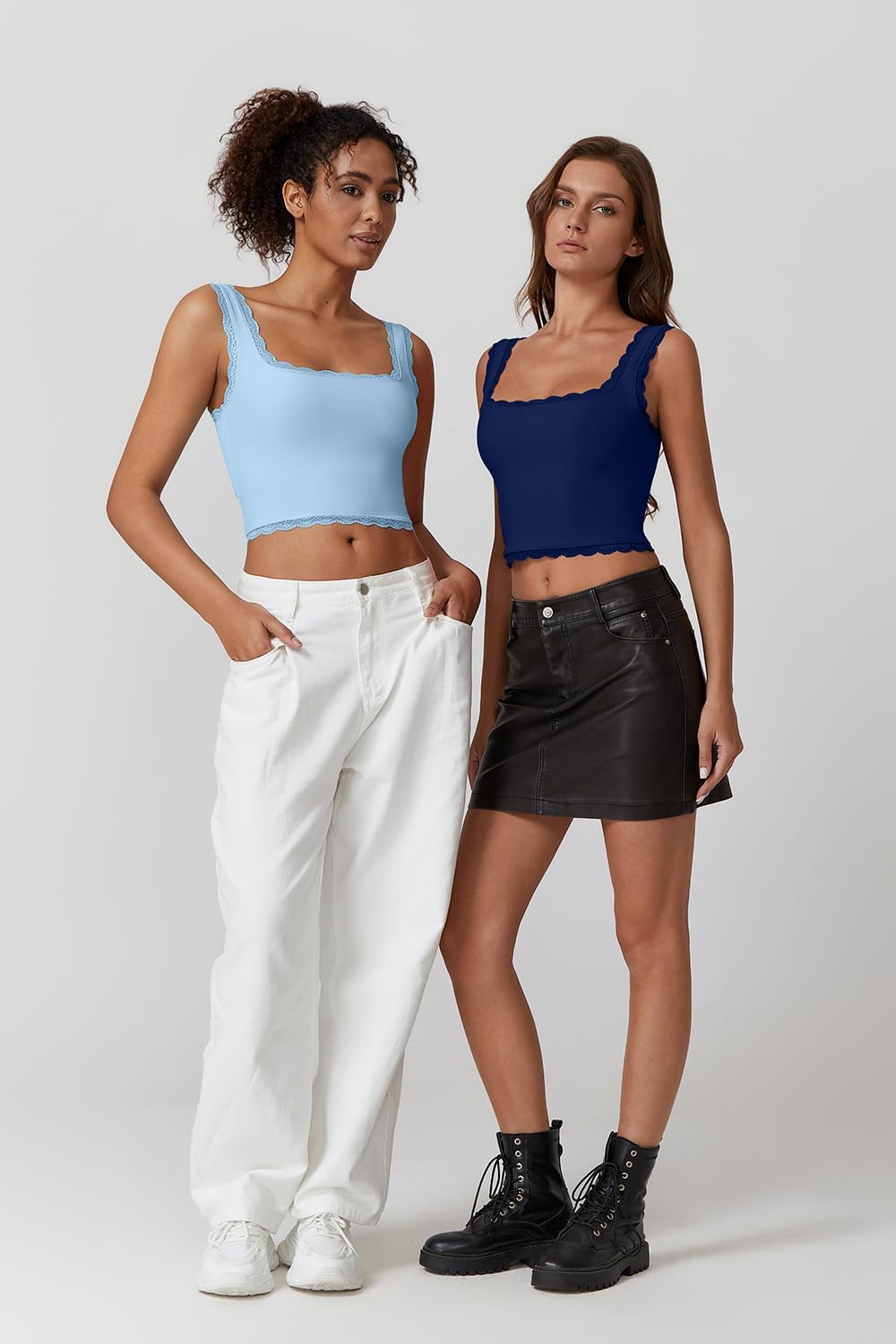 QINSEN Womens Square Neck Lace Trim Tank Tops Double Lined Slim Fit Summer Going Out Y2k T Shirts - Image 6