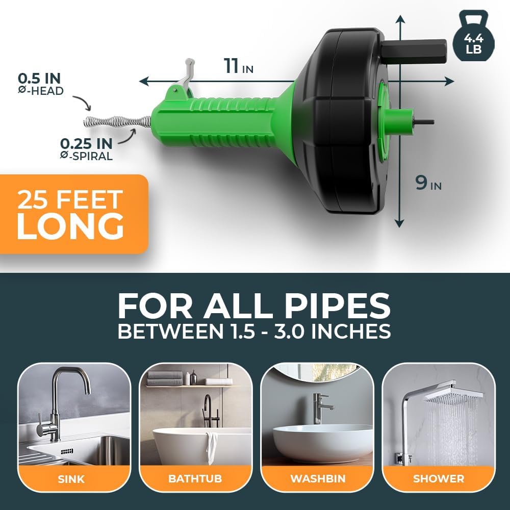 MEISTERFAKTUR drain snake [25 FT] - Auto Feed - Ideal plumbing snake for sink and drain unblocking - Solid drain auger for real DYIs! image 5