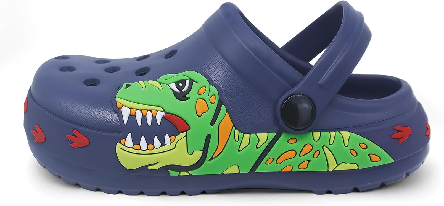FolHaoth Boys Girls Toddler Clogs Little Kids Slip on Slides Slippers Cute Cartoon Dinosaur Tyrannosaurus rex Pattern Garden Shoes Summer Indoor Outdoor Beach Pool Water Sandals 6 Toddler Deepblue image 2 of 6 B0GL86F3CM