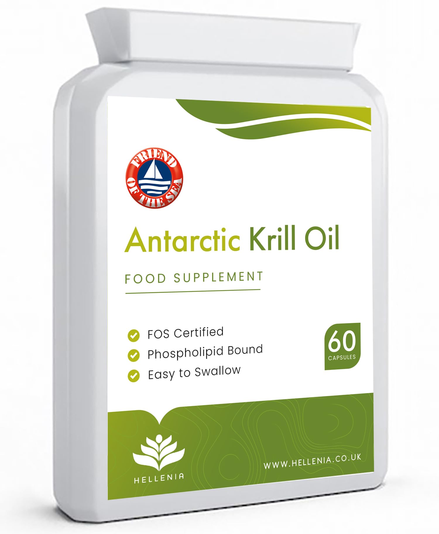 100% Antarctic Krill Oil Capsules 500mg | Natural Source of Astaxanthin & DHA | 1 Month Supply | Krill Oil with Powerful Antioxidant Astaxanthin and Phospholipids | 60 softgels Made for Hellenia