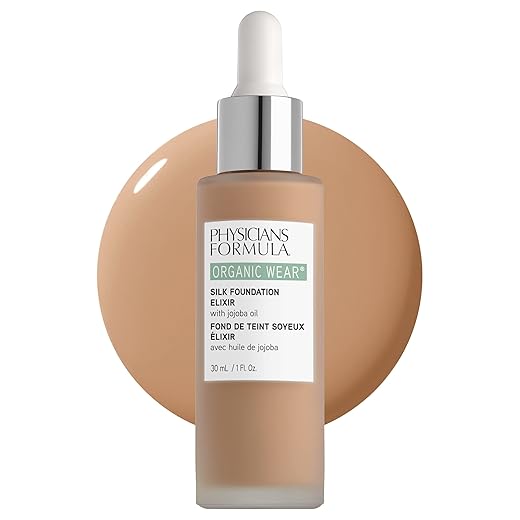 Physicians Formula Organic Wear All Natural Liquid Foundation Elixir Light-to-Medium, Full Coverage | Dermatologist Tested, Clinicially Tested