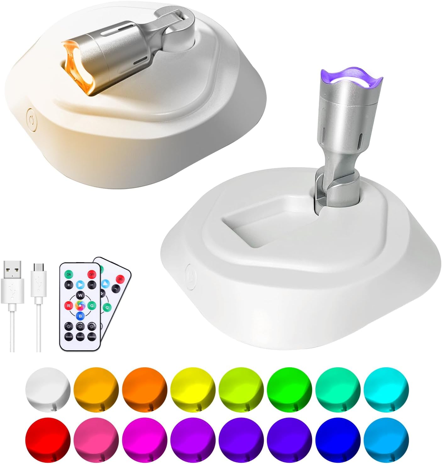 LEASTYLE LED Wireless Spotlights with Remote Rechargeable Up Lights Indoor with 3000K/4000K/6000K Battery Operated Lights with Timer Dimmable Accent Light Uplighting for Plant,White+Gold,2 Pack