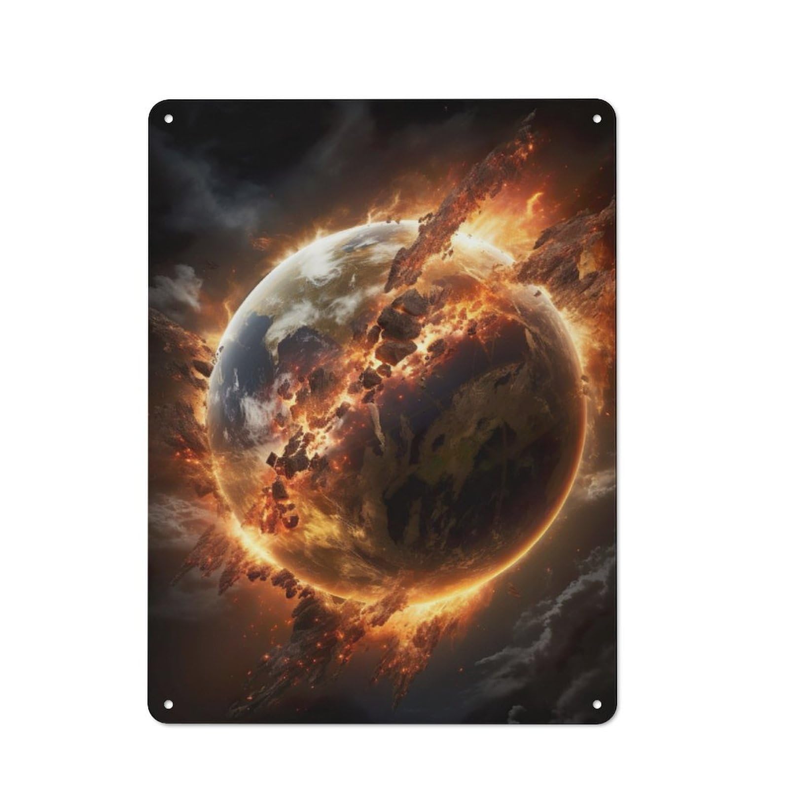 Junmoney Exploding Earth Planet Tin Sign 40X30cm For Café Or Home Bar, Rustic Wall Decor, For Garage, Workshop And Man Cave Decoration