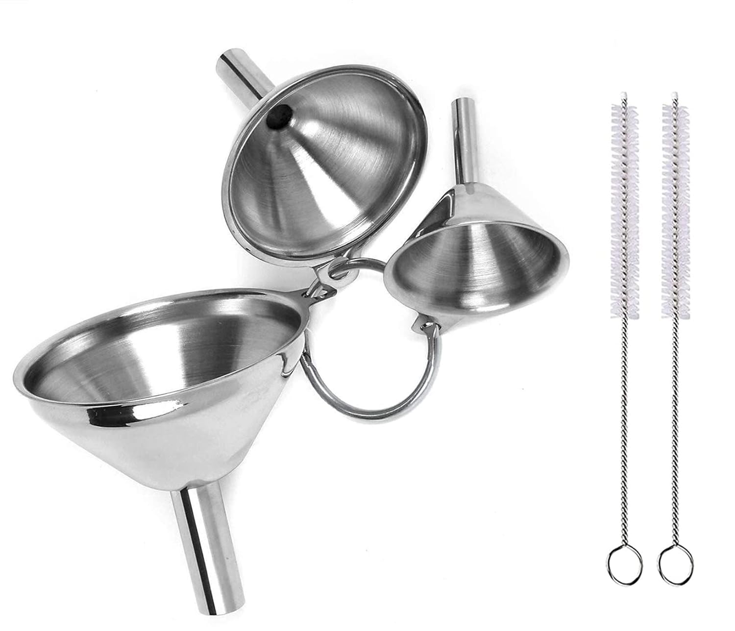 MICFENY 3Pcs Stainless Steel Kitchen Funnel Set Food Grade Metal Funnel with Brush Small Funnel for Filling Bottles