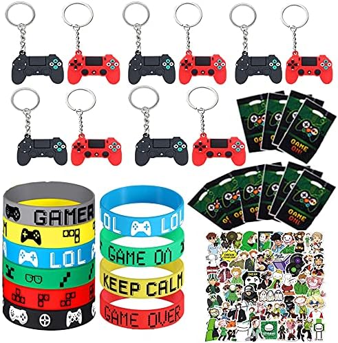 Il set di bomboniere per videogiochi include 10 braccialetti e 10 portachiavi, 10 sacchetti per feste di compleanno per giocatori, accessori per feste di compleanno