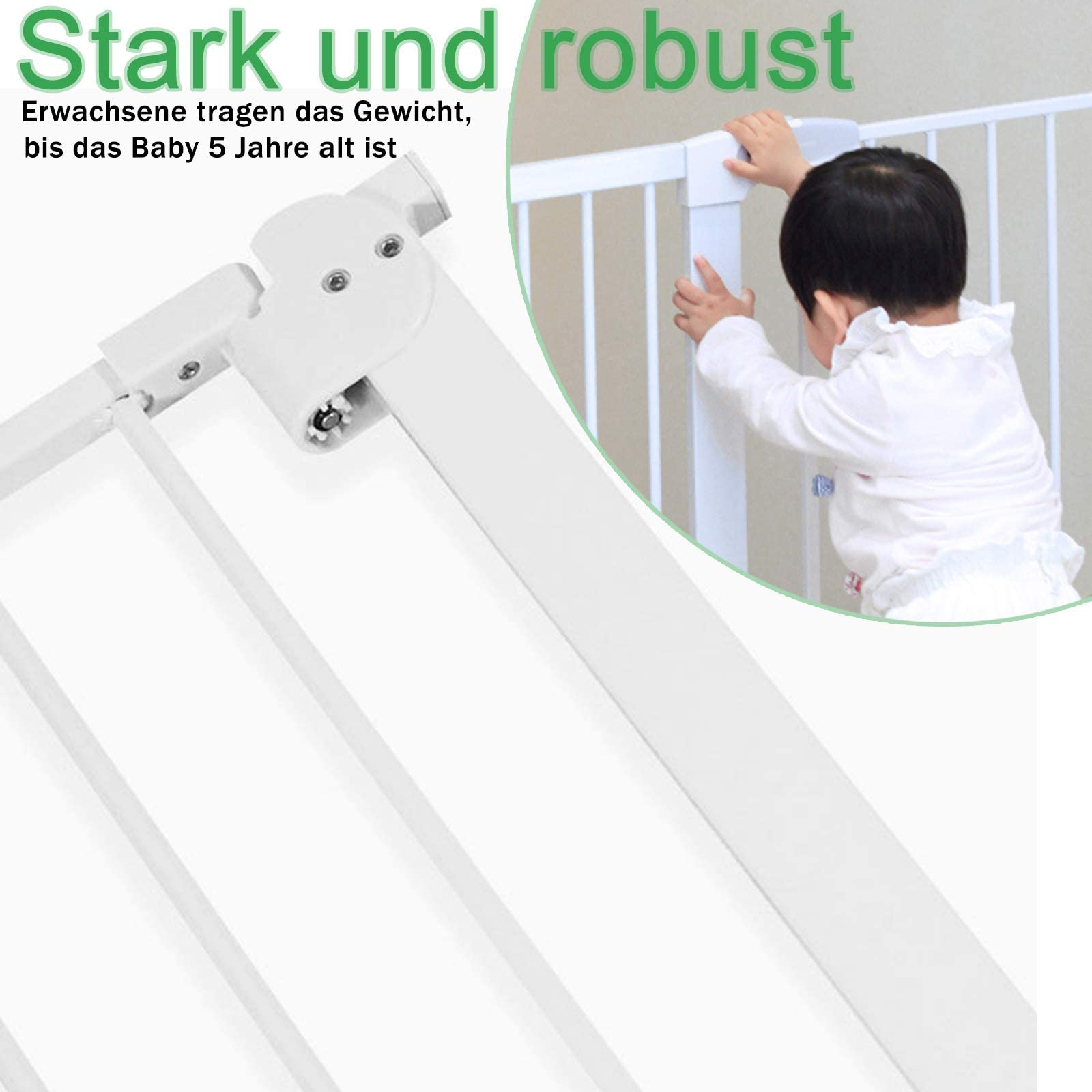 FIVMEN Barrera de Seguridad de Niños Puerta de Seguridad para Puertas y Escaleras Sin Perforación con Cierre Automático Barandilla Escalera para Perros y Bebés 85-95cm (Blanco)