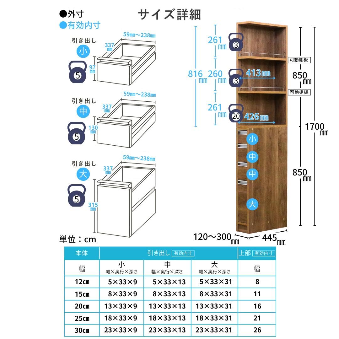 Amazon｜【国産】eco家具 2面オープンすき間収納庫 引き出し4杯 