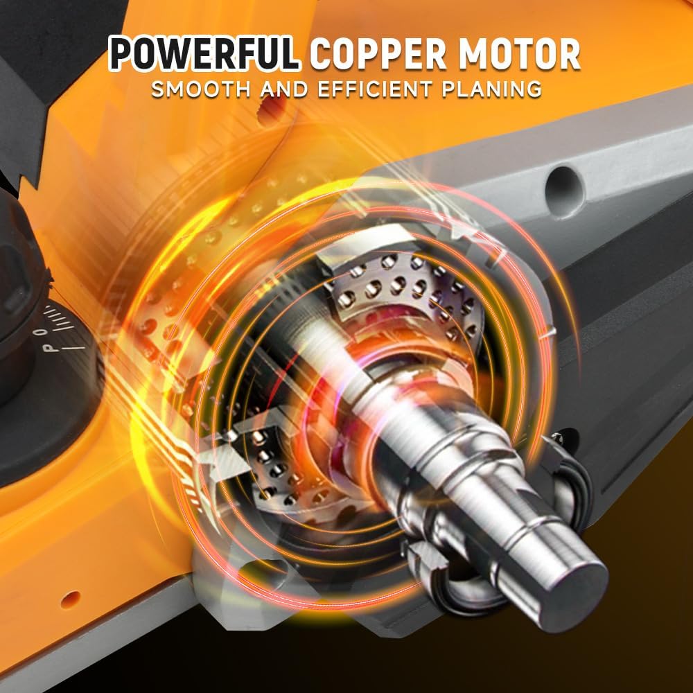 Hoteche 3-1/4-Inch 6-Amp Electric Hand Planer for woodworking – High-Speed Corded Wood Planer with TCT Blade, Copper Motor, and Complete Accessory Kit