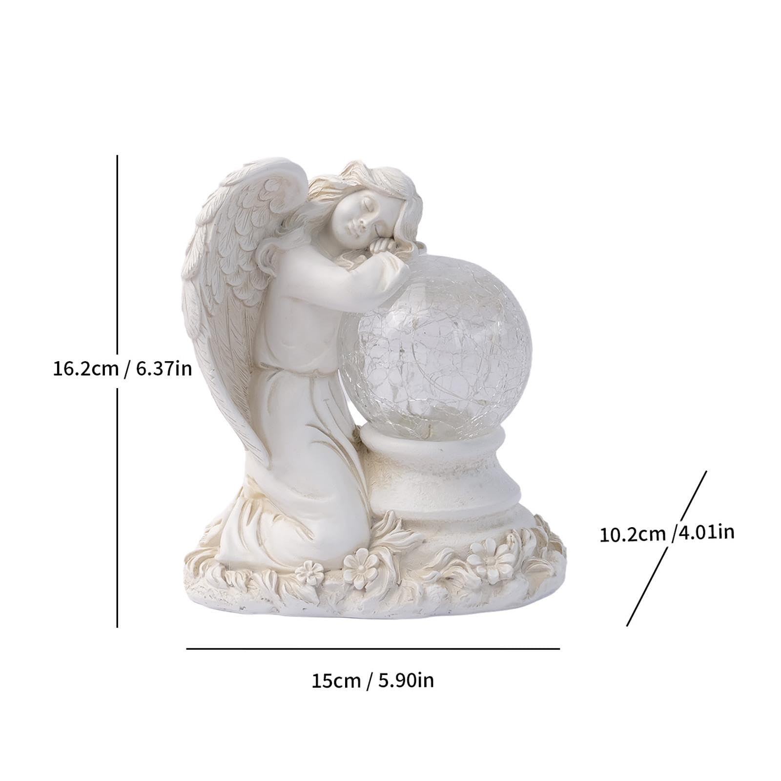 Statue da Giardino a Forma di Angelo con Sfera Vetro Crepato e Luce Solare