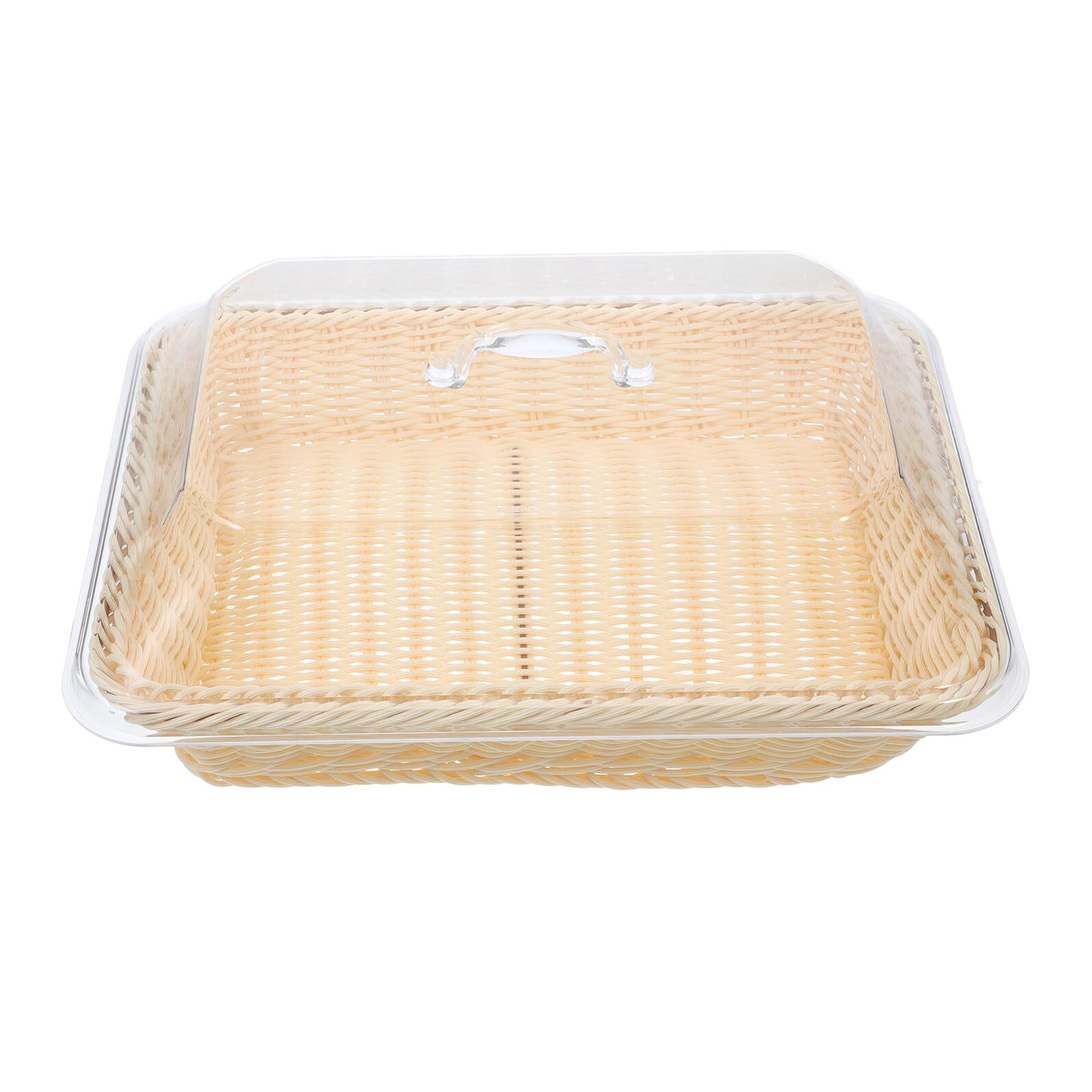 Cabilock Cesta Rectangular de Pan Mano con Tapa Acrílica Cesta de Cocina para Almacenamiento y Picnic Imitación Ratán Beige para Servir Frutas y Alimentos