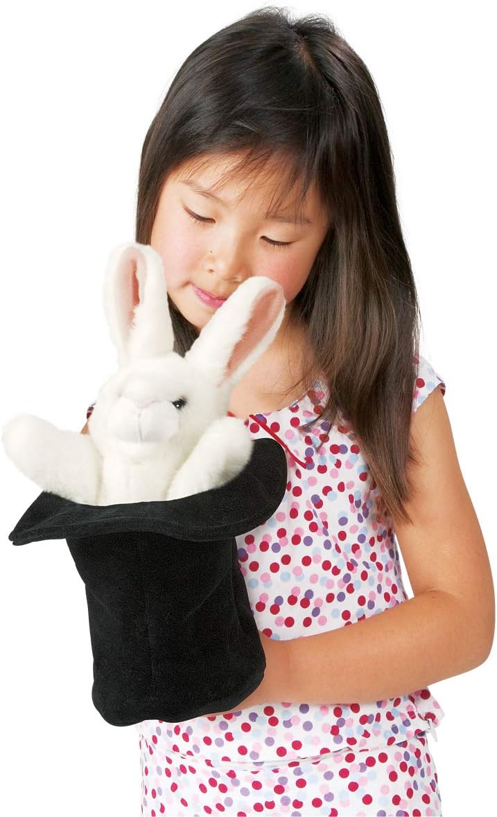 Folkmanis Rabbit In Hat Hand Puppet Black, White, Pink, 1 EA