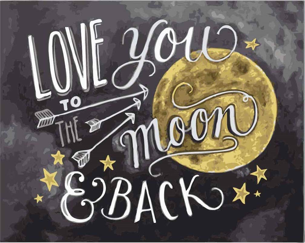 Awesocrafts Paint by Numbers Kits, Arrow Quotes Love You to The Moon and Back Number Painting for Adults 16x20 inch Framed (Moon, Framed)