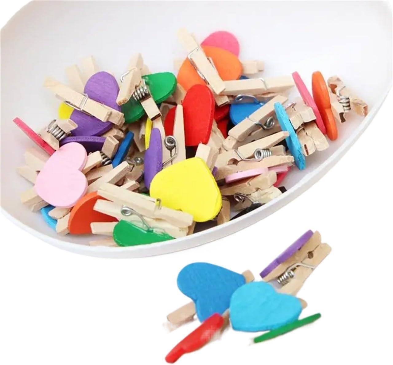 Clothespins for Laundry 500Pcs Mini Wooden Heart Clothespins Cute Clothes Pins 3cm Color Love Clip(Multi 500pcs)