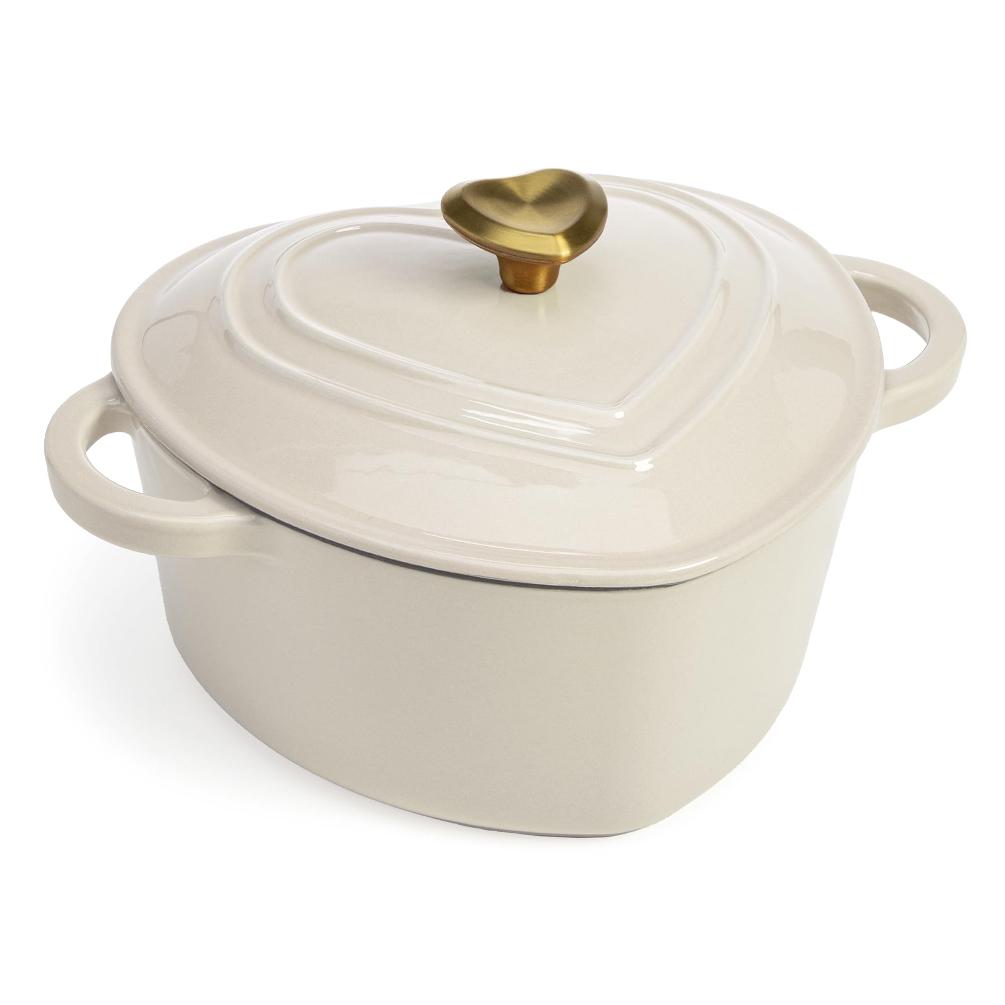 Paris Hilton Enameled Cast Iron Dutch Oven Heart-Shaped Pot with Lid, Dual Handles, Works on All Stovetops, Oven Safe to 500°F, 4-Quart, Cream