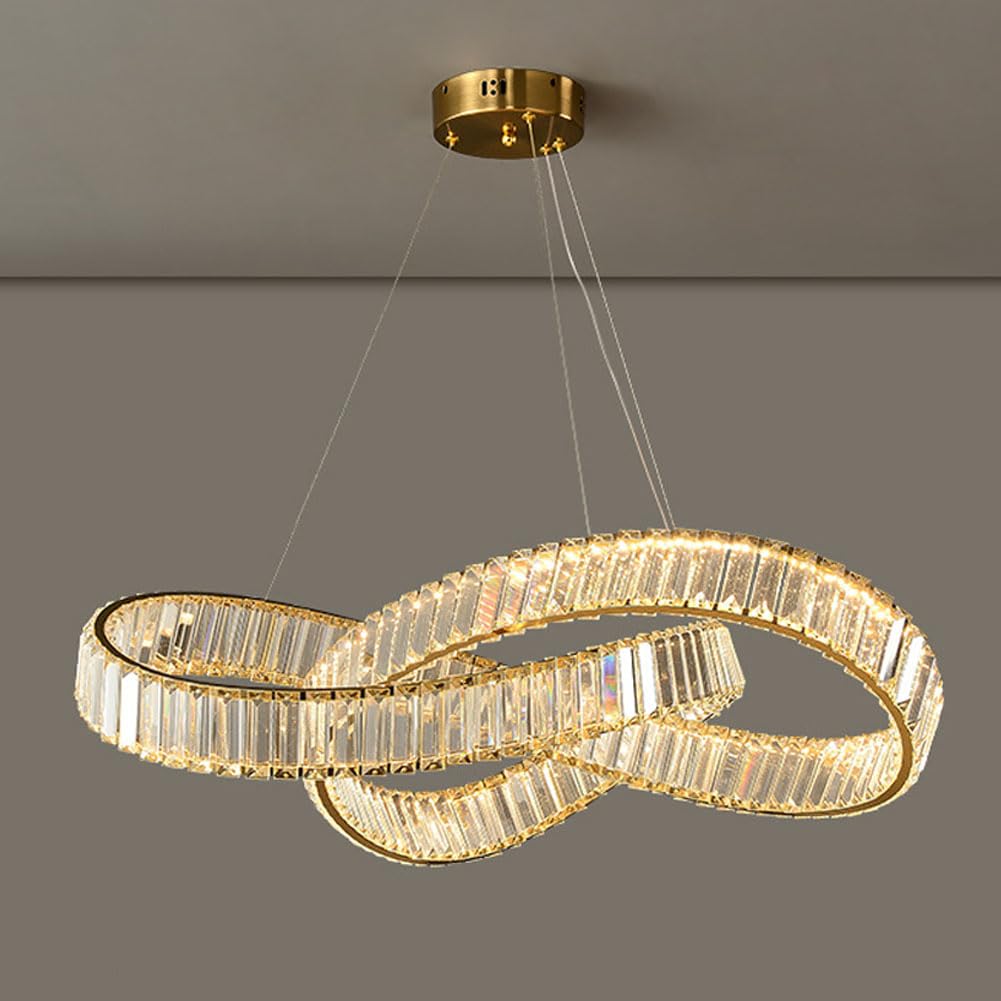 HXYSXHJUO LED minimalist circle creative crystal chandelier, light luxury wire cut lamp, for living room aisle bedroom dining lamps and lanterns,80cm