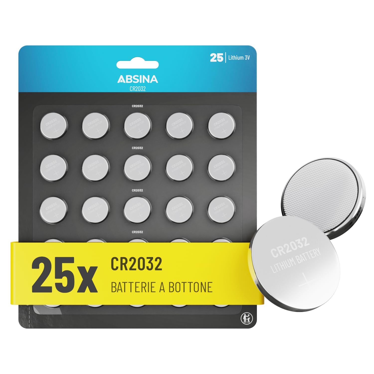 ABSINA 50 Pile CR2032 3V: Batterie Longeve E Antiperdita Per Chiavi, Bilance E Orologi