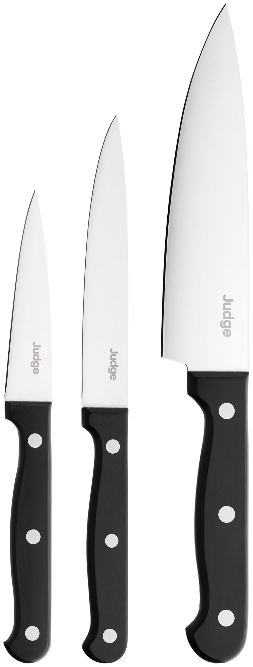 Judge Classic 3-Piece Knife Set - 9cm Paring + 11cm Utility + 15cm Cooks Knife, Stainless Steel Blades, Dishwasher Safe