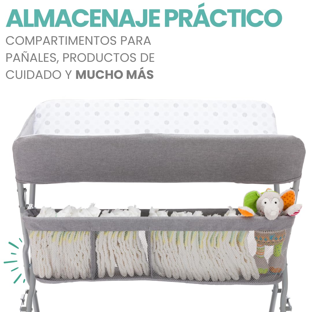 Fillikid Cambiador Bebe Mueble Plegable, Plastificado Impermeable con Organizador de Pañales - Topos/Gris