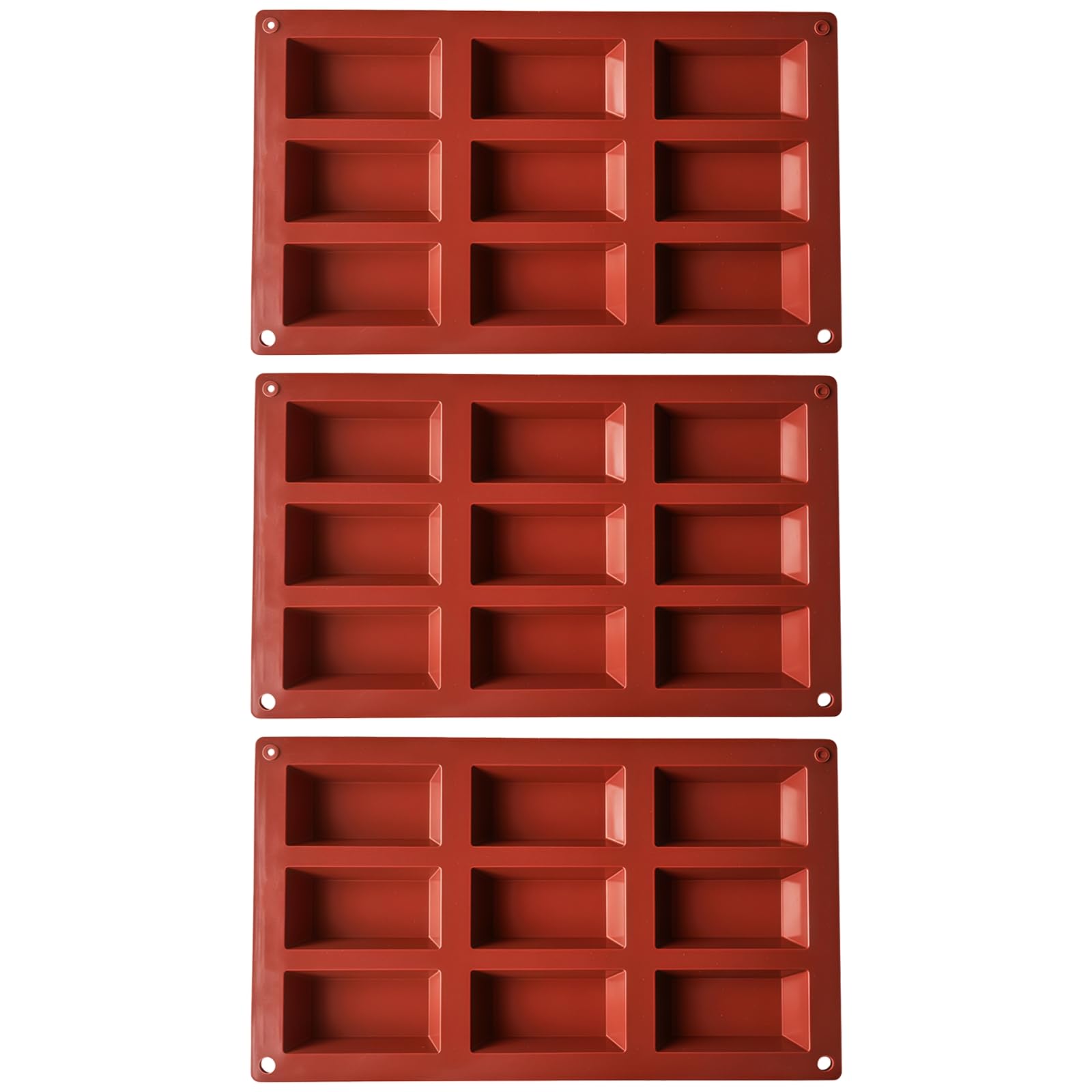 3er-Set Silikonformen mit 9 Mulden für Kuchen und Schokolade, flexibel und antihaftend, lebensmittelechtes Silikon, für Kuchen, Schokolade, Eis und Bonbons, rot, ideal für Partys