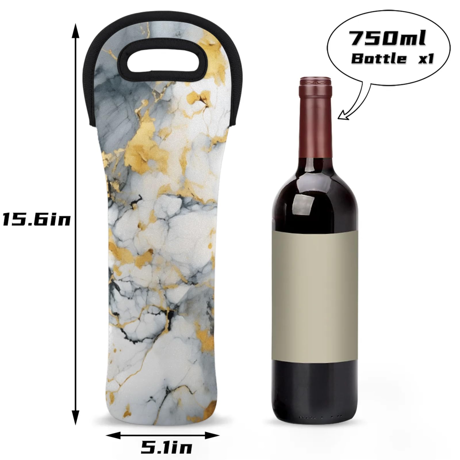 Neoprene Wine Tote Carrier Bag for Wine,Water, Champagne, Beer, Baby Bottles 15.6 x 5.1 Inches, Protective Wine Bag,Premium Marble