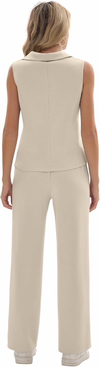 Sixstar Two Piece Sets for Women Summer V Neck Tops Wide Leg Sweatpants Sleeveless Tracksuit Travel Outfits - Image 6