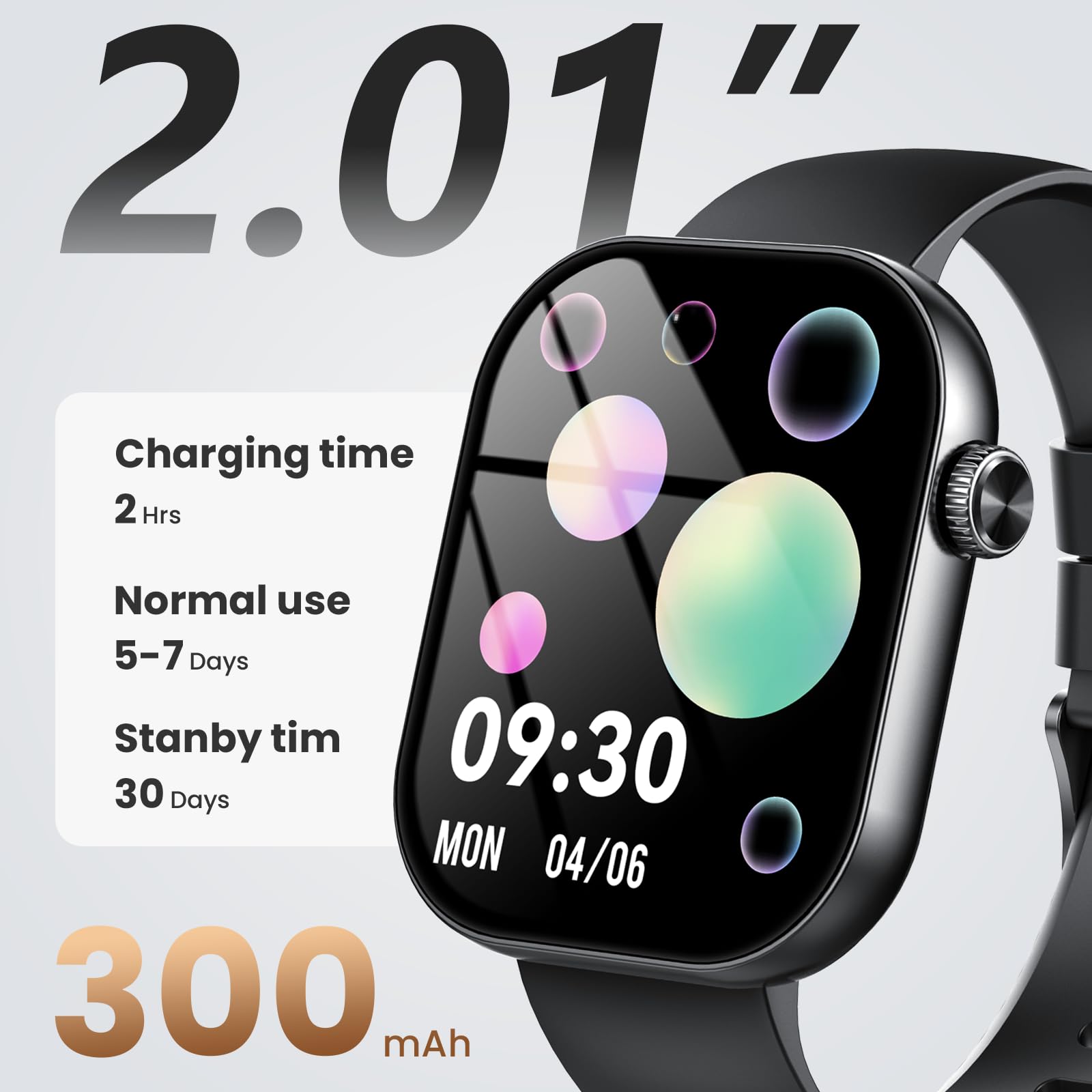 Smartwatch Uomo Donna con Effettua o Risposta Chiamate, 2.01" Orologio Smartwatch Contapassi/Cardiofrequenzimetro/Sonno, 110+ Modalità Sportivo Fitness Tracker, Impermeabile 5ATM Smart Watch Nero