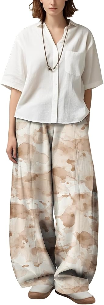 LOAIHA Womens Wide Leg Palazzo Pants High Waist Tie Dye Print Boho Fall Flowy Trousers for Beach Yoga Casual Outfits