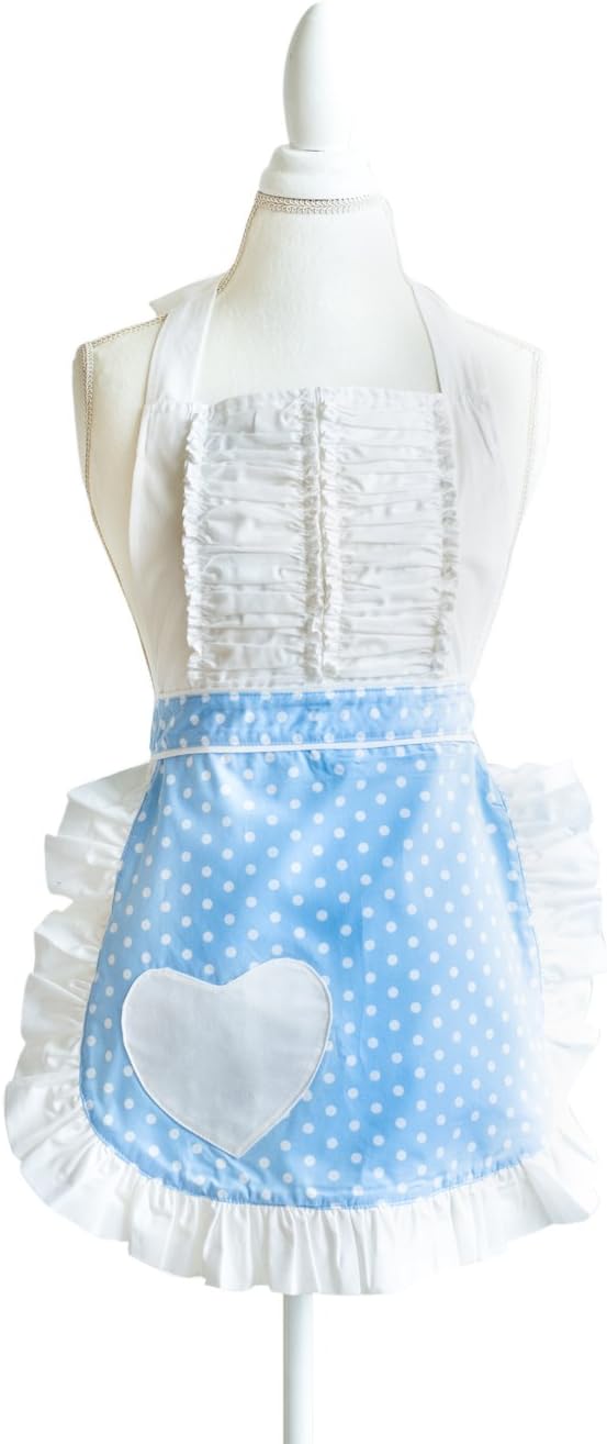 50s Style Vintage Darling Polka Dot Apron in Baby Blue, One Size