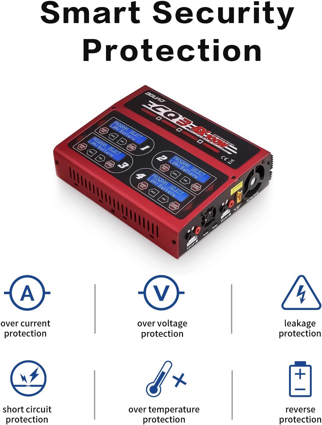 BGUAD 100Wx4/10Ax4 AC/DC 4 Port RC LiPo Charger Discharger Intelligent Balance Charger Quad Multi-Functions for NiMH NiCd LiHV Pb Batteries for Hobby Rc Car Boat Airplane Racing Drone FPV : Toys & Games