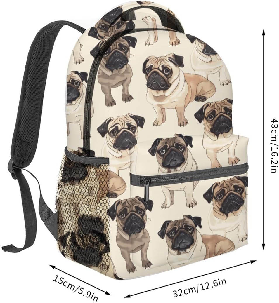 Pug Backpack Travel Backpacks Laptop Rucksack,School Bookbag for Women Kids Boys Girls,Cute Dog Back Pack Accessories Bags,Ideal Gifts for Work, Outdoor Adventures